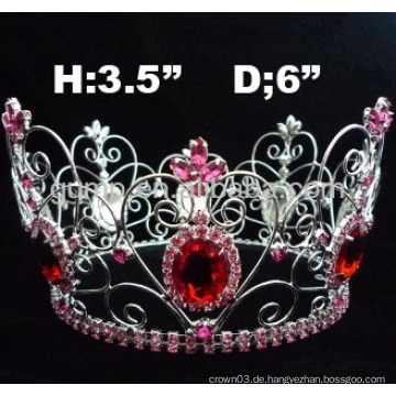 Voll runde Krone Tiara rosa und roter Stein